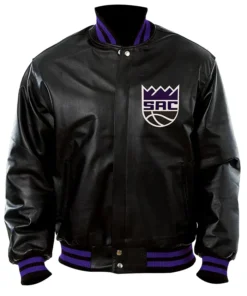 Team Sacramento Kings Black Leather Varsity Jacket