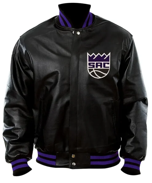 Team Sacramento Kings Black Leather Varsity Jacket
