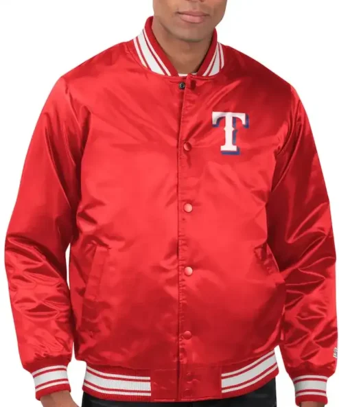 Texas Rangers Bomber Full Snap Satin Red Jacket