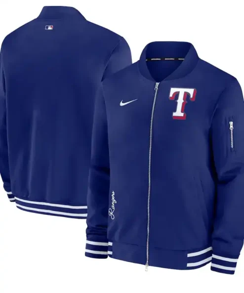 Texas Rangers Bomber Full Zipper Navy Blue Jacket