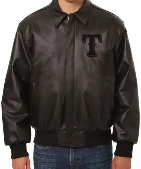 Texas Rangers Classic Black Bomber Leather Jacket