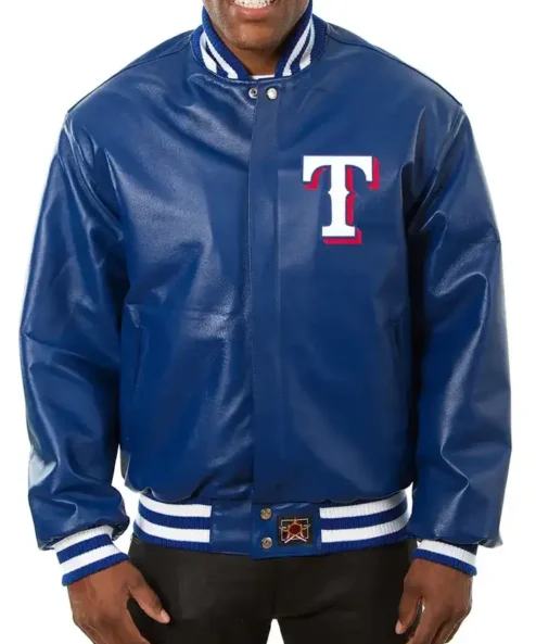 Texas Rangers Navy Blue Bomber Leather Jacket