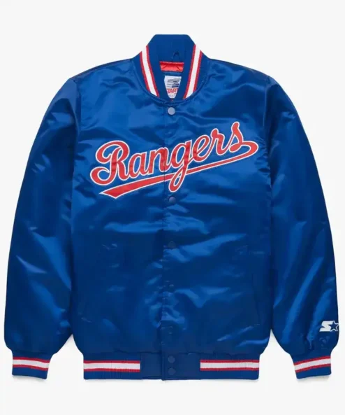 Texas Rangers Navy Blue Satin Bomber Jacket