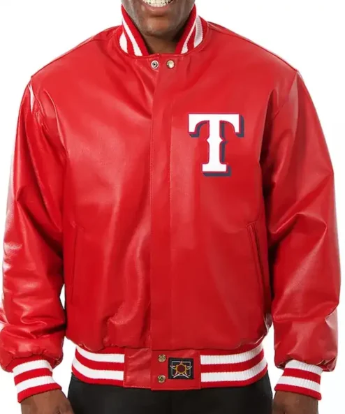 Texas Rangers Red Varsity Leather Jacket