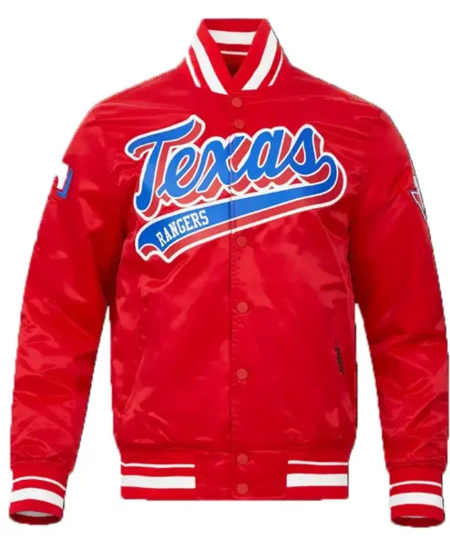 Texas Rangers Satin Full Snap Red Bomber Jacket