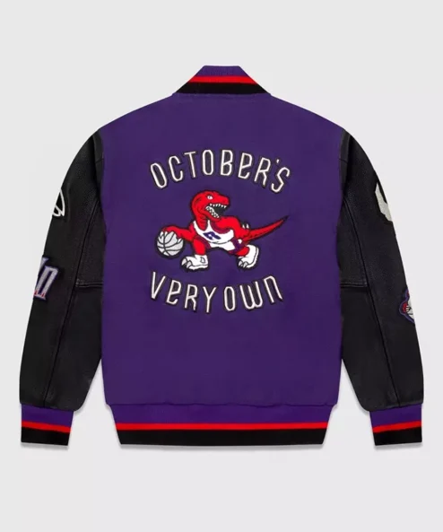 Toronto Raptors Purple Letterman Wool Varsity Jacket Back