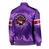 Toronto Raptors Satin Purple Zip Bomber Jacket Back