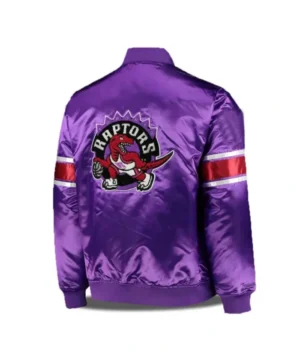 Toronto Raptors Satin Purple Zip Bomber Jacket Back