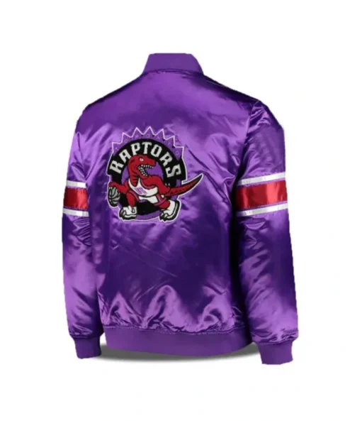 Toronto Raptors Satin Purple Zip Bomber Jacket Back