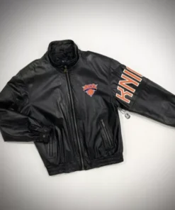 Vintage New York Knicks Black Leather Jacket