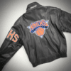 Vintage New York Knicks Black Leather Jacket Back