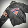 Vintage New York Knicks Black Leather Jacket Back