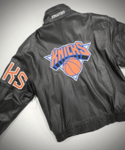 Vintage New York Knicks Black Leather Jacket Back