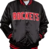VonRueden Houston Rockets Black Satin Varsity Jacket