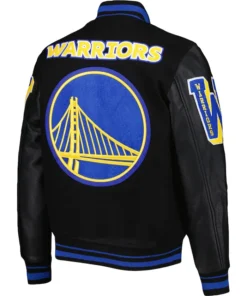 Warriors Black And Blue Wool Varsity Jacket Back
