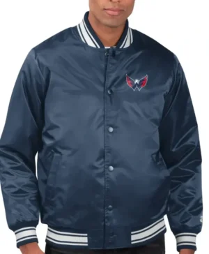 Washington Capitals Navy Blue Satin Varsity Jacket