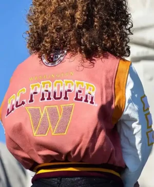 Washington Commanders DC Pink Cropped Varsity Jacket
