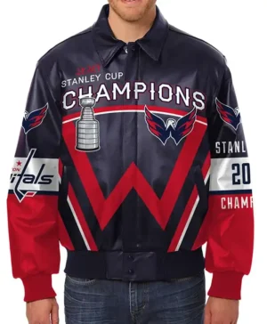 Washington Nationals Champions Full Snap Leather Blue Jacket
