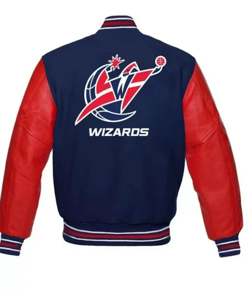 Washington Wizards Blue and Red Letterman Varsity Jacket Back