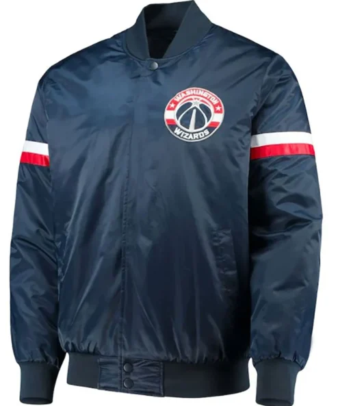 Washington Wizards Navy Blue Satin Varsity Jacket