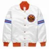 White New York Knicks White Satin Varsity Jacket