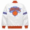 White New York Knicks White Satin Varsity Jacket Back