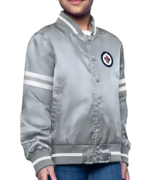 Winnipeg Jets Grey Starter Full-Snap Satin Varsity Jacket