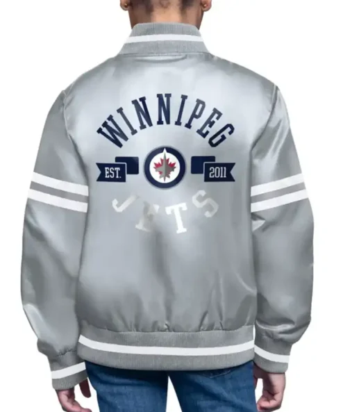Winnipeg Jets Grey Starter Full-Snap Satin Varsity Jacket For Sale