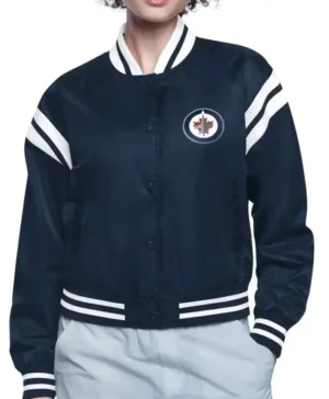 Winnipeg Jets Round Team Logo Blue Letterman Varsity Jacket
