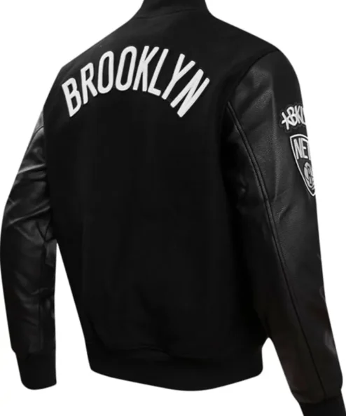 Yoshiko Brooklyn Nets Black Wool Varsity Jacket Back