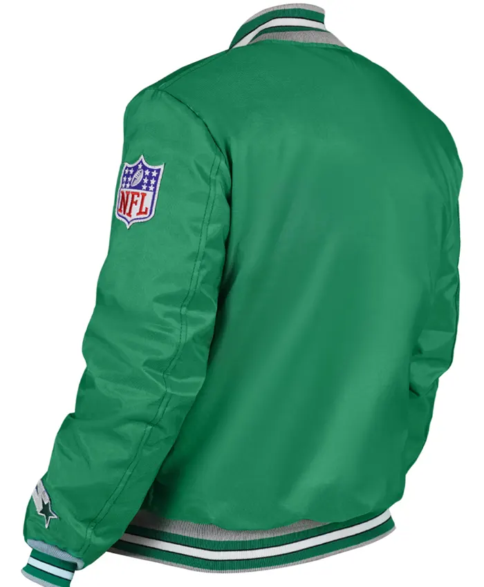 shop Bradley Cooper NFL Philadelphia Eagles Green Satin Varsity Jacket