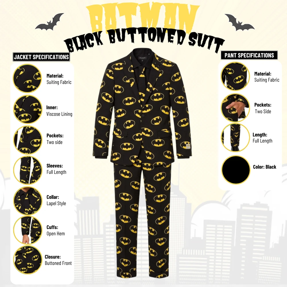 Batman Black Buttoned Suit Infographic