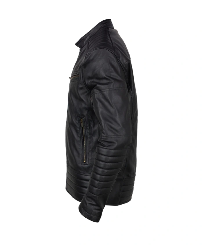 Mortal Kombat II black leather jacket with zipper closure and four pockets