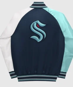 Bonita Seattle Kraken Satin Varsity Jacket Back