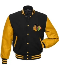 Chicago Blackhawks Black And Yellow Varsity Jacket