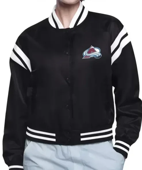 Colorado Avalanche Black Satin Varsity Jacket