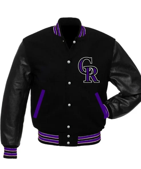 Colorado Rockies Black And Purple Varsity Letterman Jacket