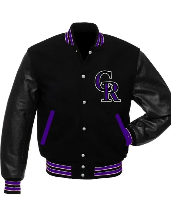 Colorado Rockies Black And Purple Varsity Letterman Jacket