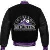 Colorado Rockies Black And Purple Varsity Letterman Jacket Back