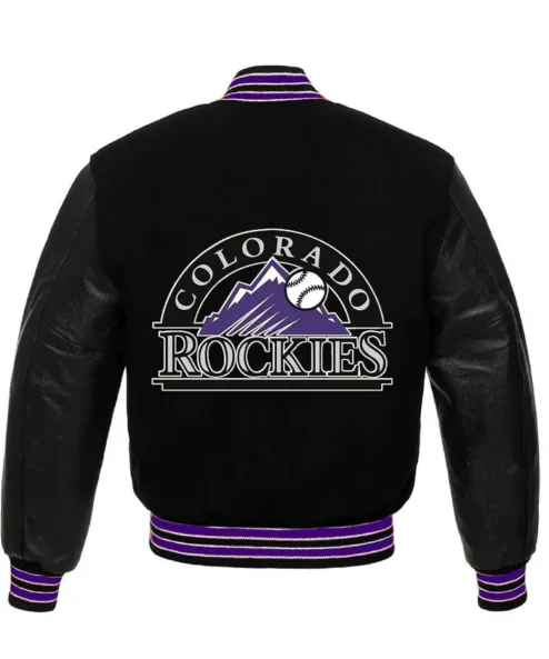 Colorado Rockies Black And Purple Varsity Letterman Jacket Back