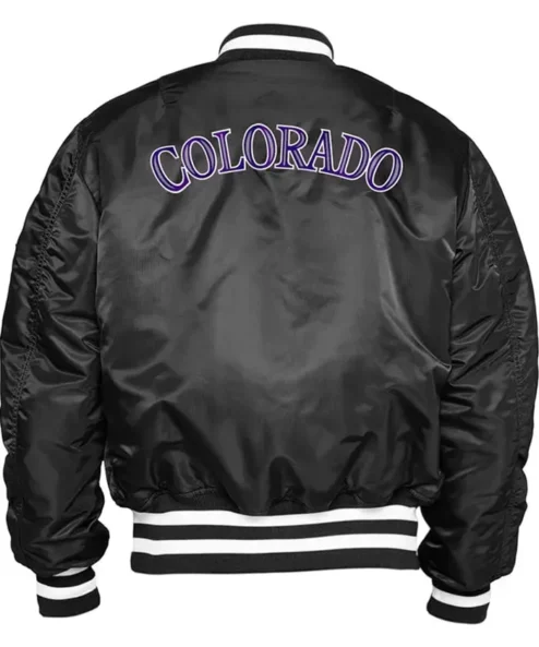 Colorado Rockies Black Ma-1 Zip Bomber Jacket Back