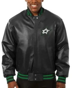 Dallas Stars Black Leather Varsity Jacket