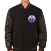 Edmonton Oilers Black Wool And Leather Varsity Jacket