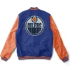Edmonton Oilers Blue And Orange Varsity Jacket Back