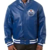 Edmonton Oilers Blue Leather Bomber Jacket