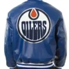 Edmonton Oilers Blue Leather Bomber Jacket Back