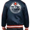 Edmonton Oilers Blue Satin Varsity Jacket Back
