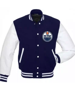 Edmonton Oilers Letterman Black and White Varsity Jacket