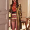 Emily in Paris Lily Collins Golden Leather Trench Coat