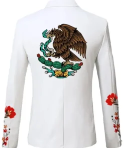 Floral Wings Printed White Blazer